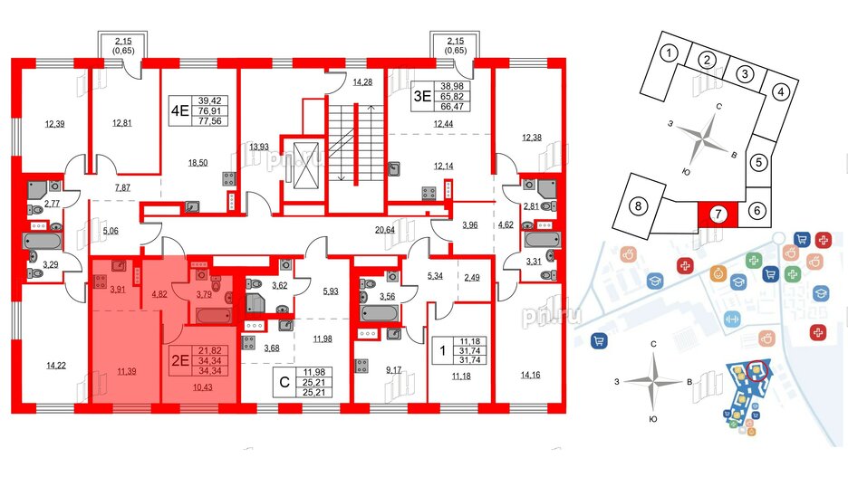 Квартира в ЖК Квартал Лаголово, 1 комнатная, 34.34 м², 6 этаж