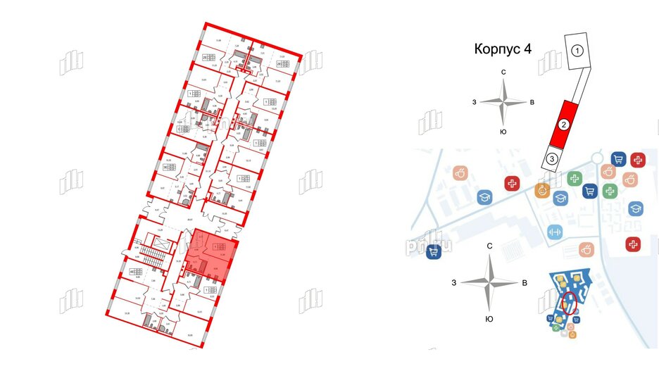 Квартира в ЖК Квартал Лаголово, 1 комнатная, 33.97 м², 1 этаж