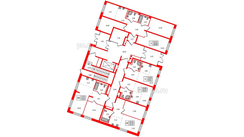 Квартира в ЖК Квартал Лаголово, 3 комнатная, 69.95 м², 1 этаж