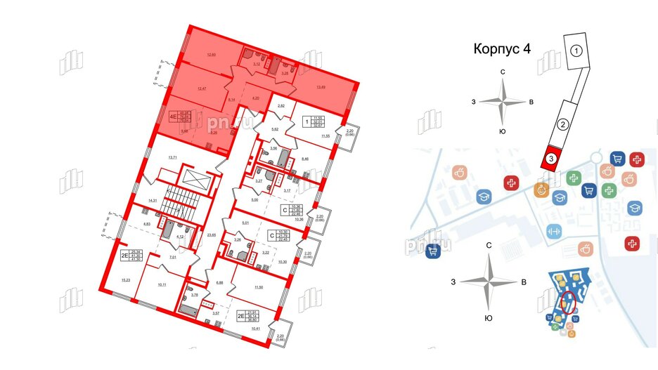 Квартира в ЖК Квартал Лаголово, 3 комнатная, 76.04 м², 5 этаж
