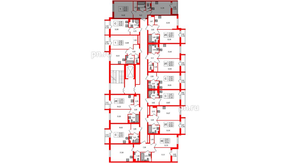 Квартира в ЖК Кинопарк, 1 комнатная, 38.63 м², 3 этаж