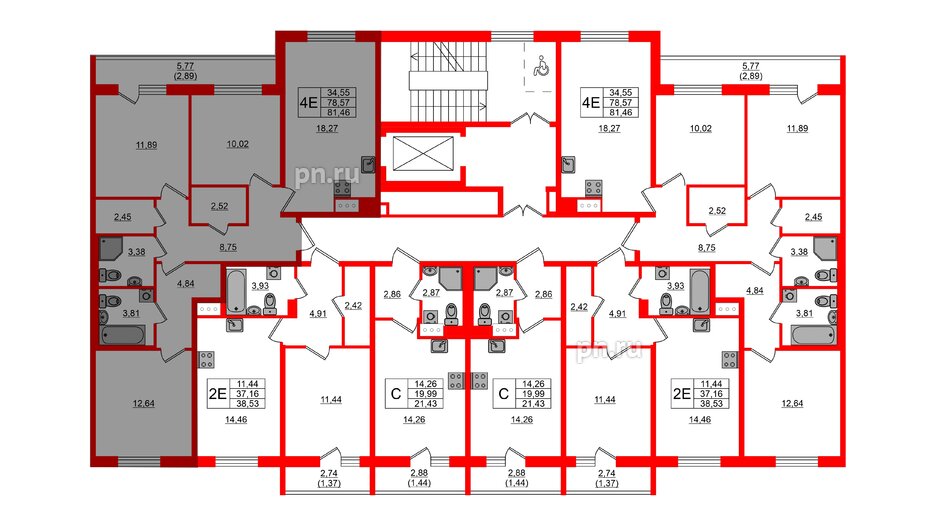 Квартира в ЖК Кинопарк, 3 комнатная, 81.46 м², 4 этаж