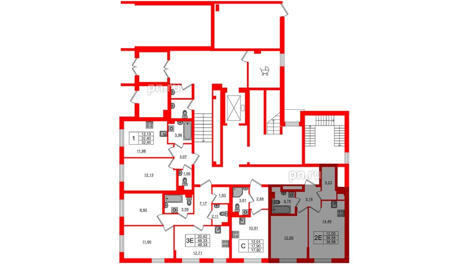 Квартира в ЖК Кинопарк, 1 комнатная, 36.58 м², 1 этаж