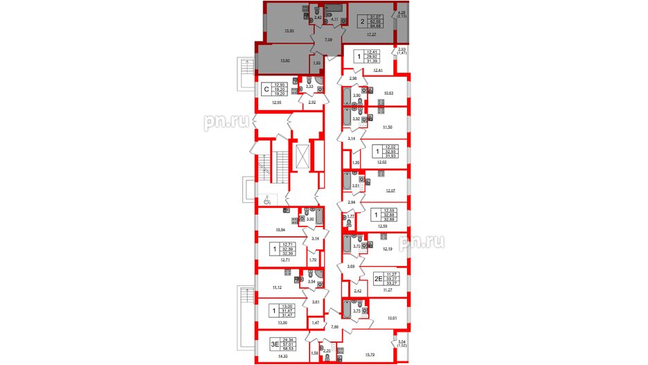 Квартира в ЖК Кинопарк, 2 комнатная, 64.68 м², 2 этаж