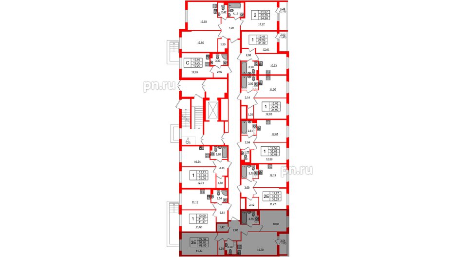 Квартира в ЖК Кинопарк, 2 комнатная, 58.53 м², 2 этаж