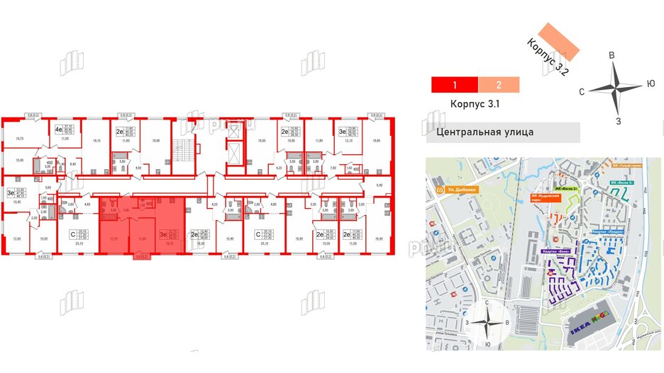 Квартира в ЖК Кудровский парк, 2 комнатная, 55 м², 2 этаж