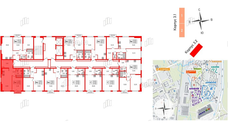 Квартира в ЖК Кудровский парк, 1 комнатная, 41.1 м², 16 этаж