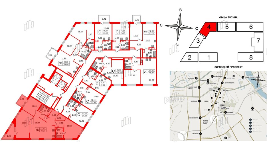 Квартира в ЖК Куинджи, 3 комнатная, 96.2 м², 5 этаж