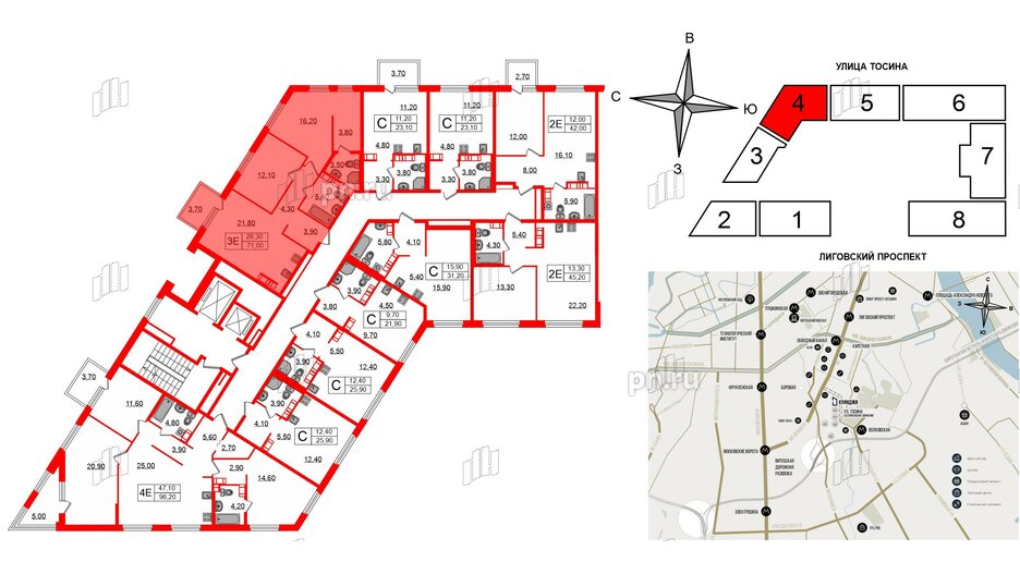 Квартира в ЖК Куинджи, 2 комнатная, 71 м², 7 этаж