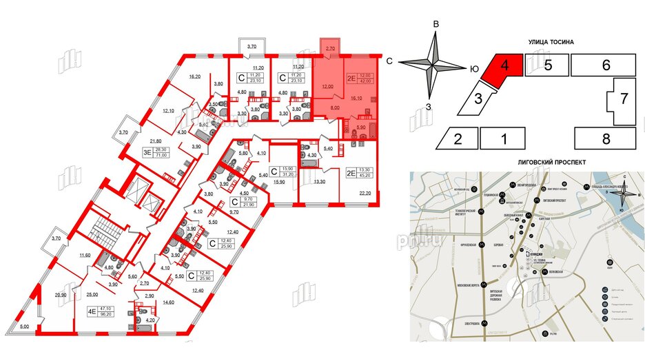 Квартира в ЖК Куинджи, 1 комнатная, 42 м², 7 этаж