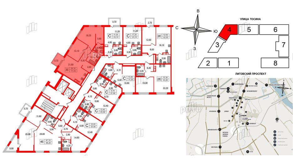 Квартира в ЖК Куинджи, 2 комнатная, 71 м², 8 этаж