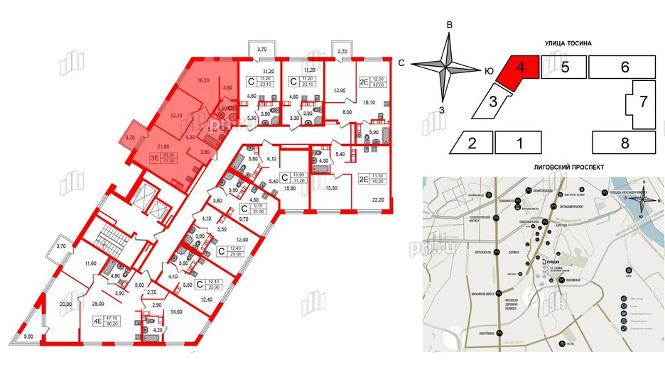 Квартира в ЖК Куинджи, 2 комнатная, 71 м², 9 этаж