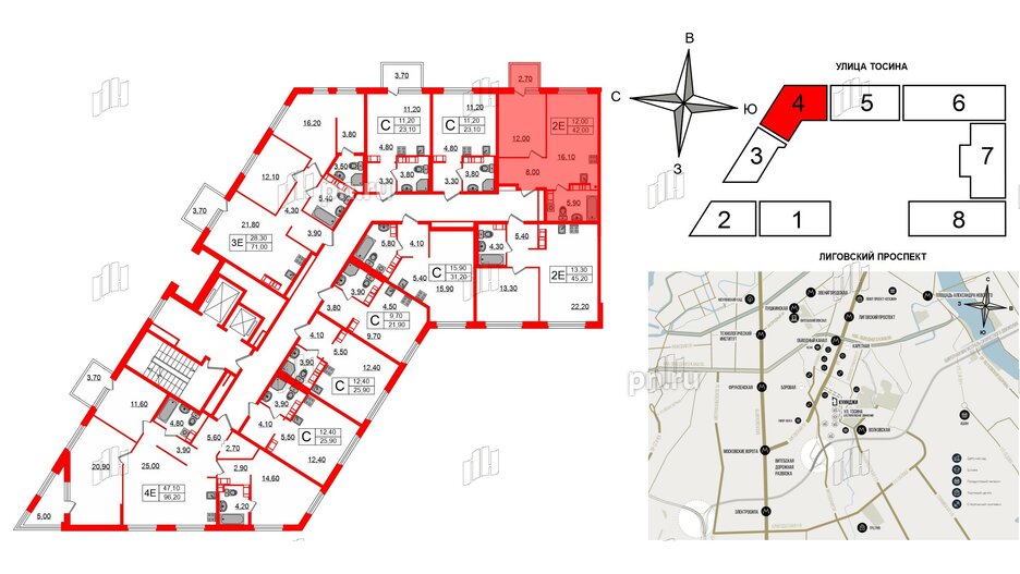 Квартира в ЖК Куинджи, 1 комнатная, 42 м², 9 этаж