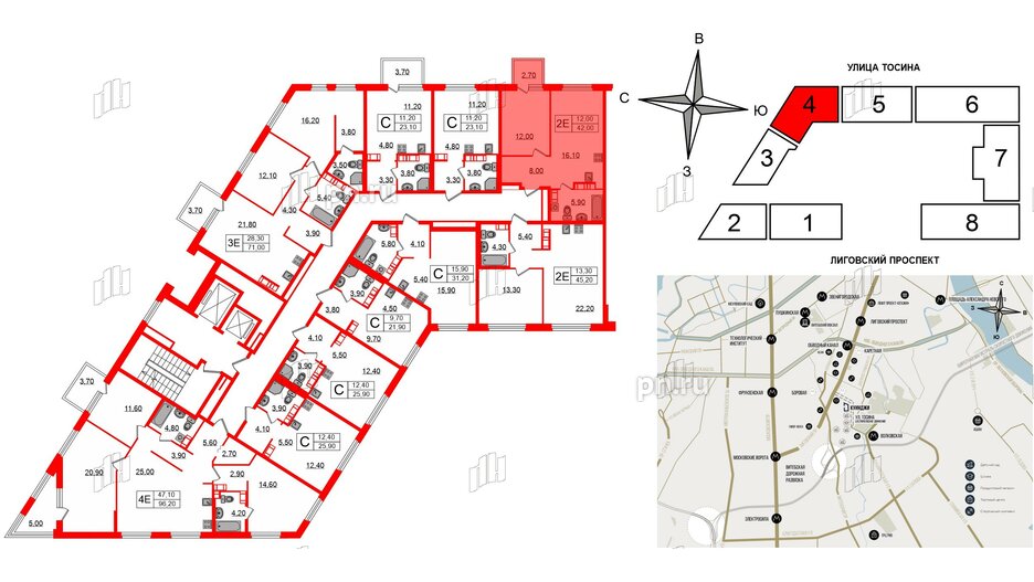 Квартира в ЖК Куинджи, 1 комнатная, 42 м², 10 этаж