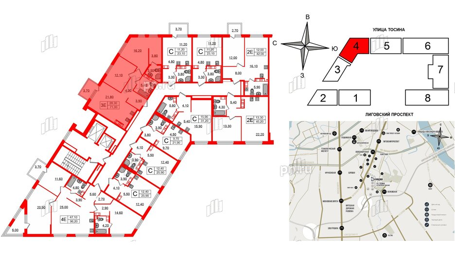 Квартира в ЖК Куинджи, 2 комнатная, 71 м², 11 этаж