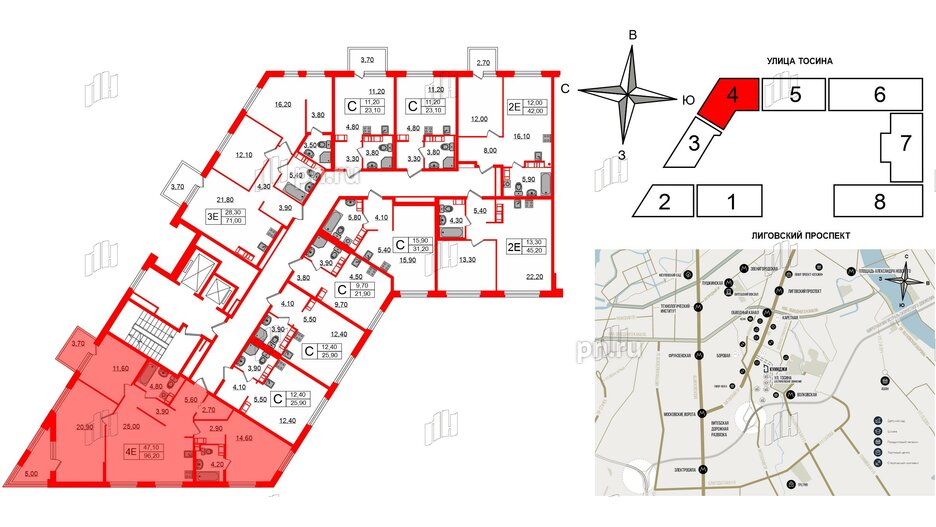 Квартира в ЖК Куинджи, 3 комнатная, 96.2 м², 11 этаж