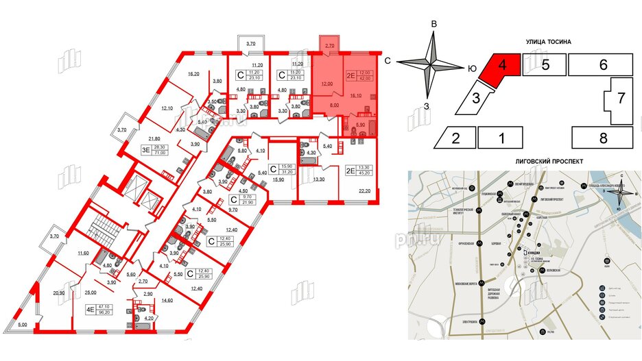 Квартира в ЖК Куинджи, 1 комнатная, 42 м², 13 этаж