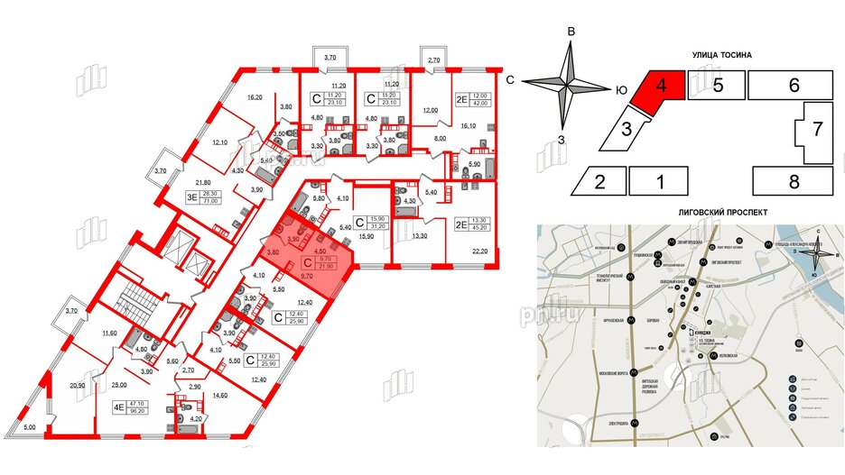 Квартира в ЖК Куинджи, студия, 21.9 м², 13 этаж