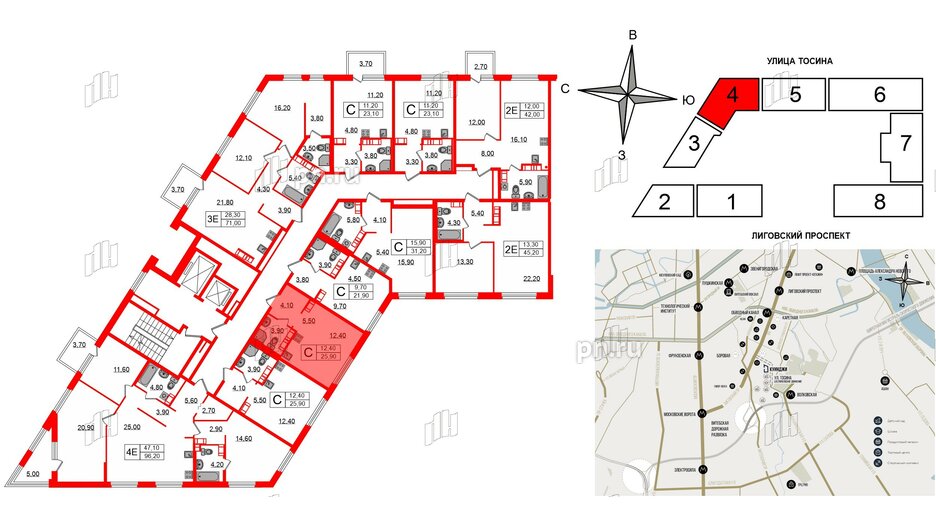 Квартира в ЖК Куинджи, студия, 25.9 м², 13 этаж