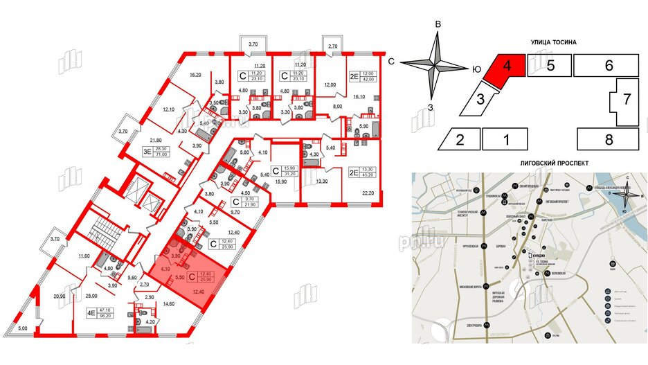 Квартира в ЖК Куинджи, студия, 25.9 м², 13 этаж