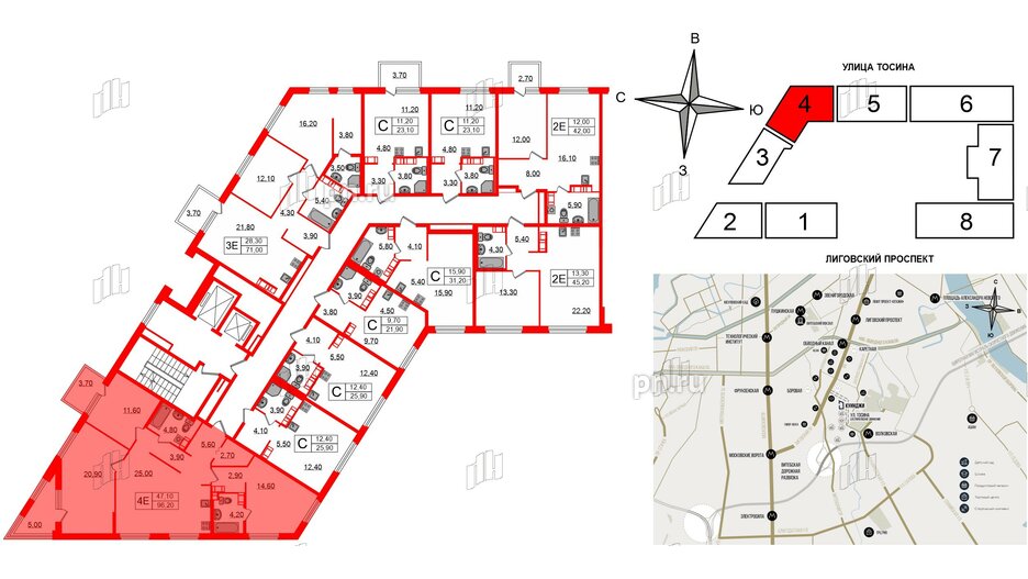 Квартира в ЖК Куинджи, 3 комнатная, 96.2 м², 14 этаж