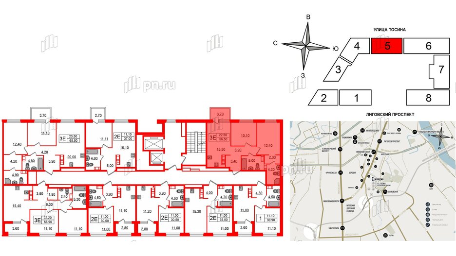 Квартира в ЖК Куинджи, 2 комнатная, 58.5 м², 5 этаж