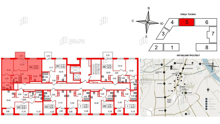 Квартира в ЖК Куинджи, 2 комнатная, 67.2 м², 11 этаж