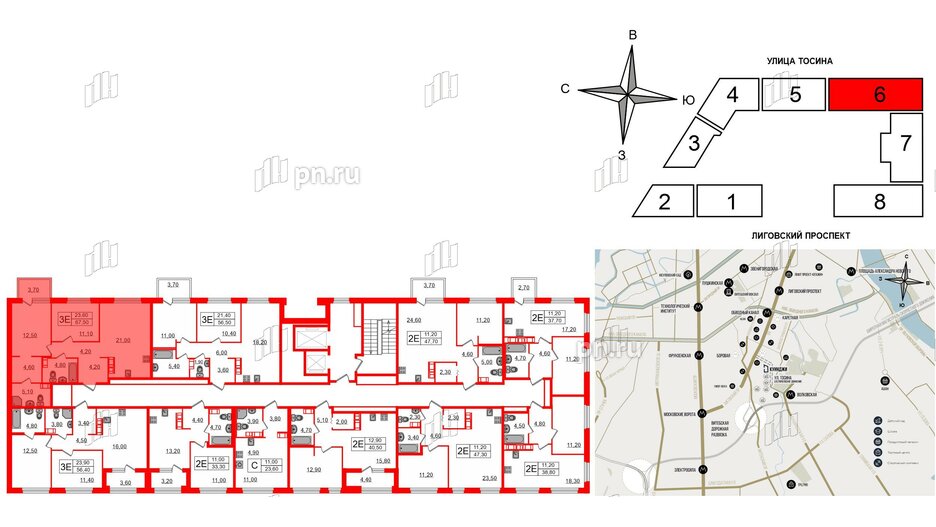 Квартира в ЖК Куинджи, 2 комнатная, 69.3 м², 9 этаж