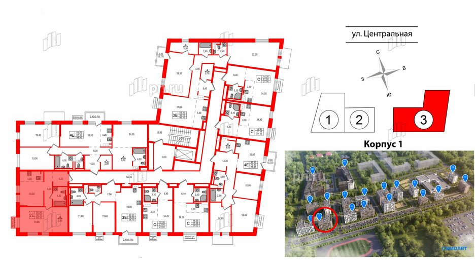 Квартира в ЖК Курортный квартал, 1 комнатная, 50.1 м², 5 этаж