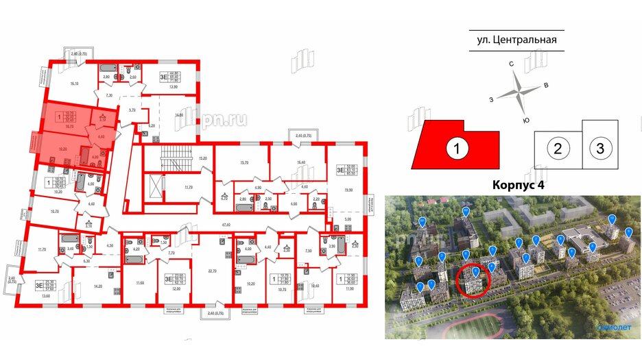 Квартира в ЖК Курортный квартал, 1 комнатная, 32.4 м², 3 этаж