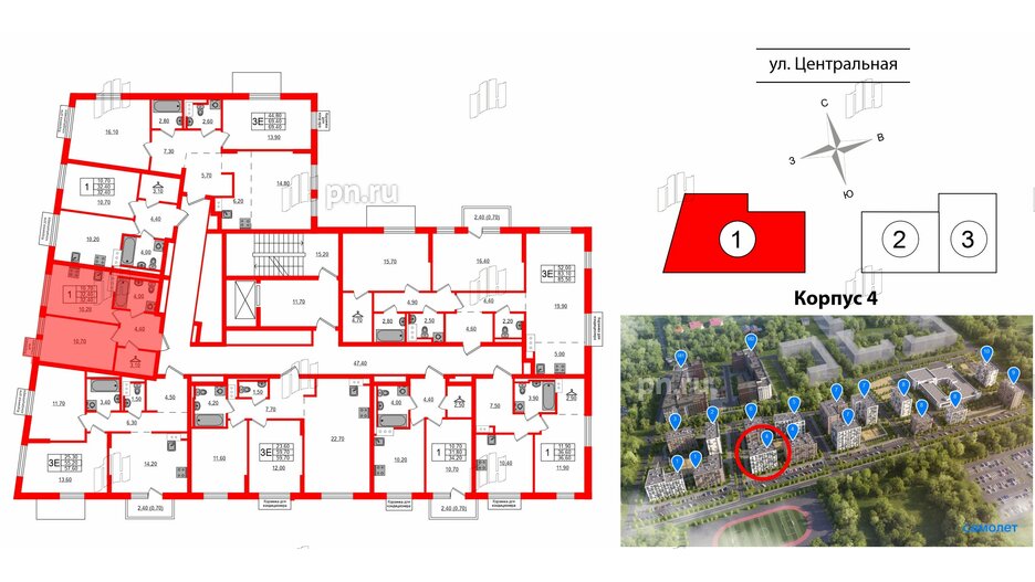 Квартира в ЖК Курортный квартал, 1 комнатная, 32.4 м², 5 этаж