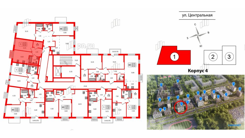 Квартира в ЖК Курортный квартал, 1 комнатная, 32.4 м², 5 этаж