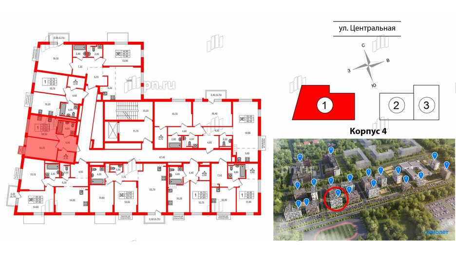 Квартира в ЖК Курортный квартал, 1 комнатная, 32.4 м², 7 этаж