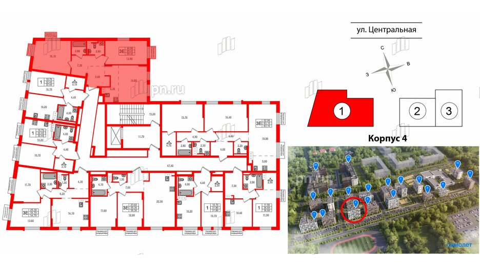 Квартира в ЖК Курортный квартал, 2 комнатная, 69.4 м², 2 этаж