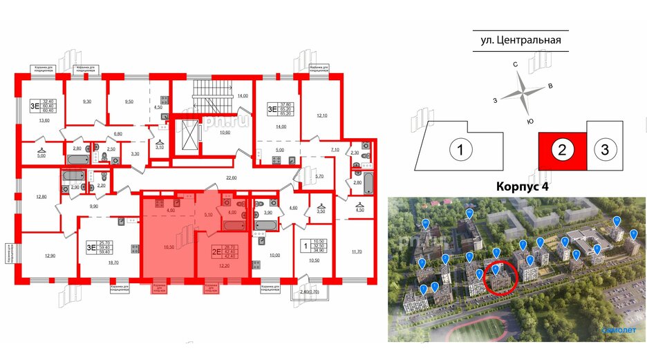 Квартира в ЖК Курортный квартал, 1 комнатная, 42.4 м², 2 этаж