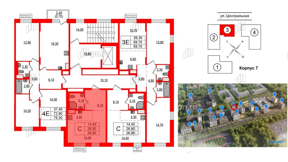 Квартира в ЖК Курортный квартал, студия, 26.9 м², 4 этаж