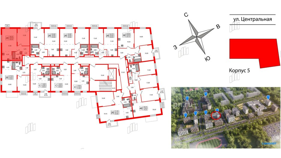 Квартира в ЖК Курортный квартал, 1 комнатная, 42.4 м², 5 этаж