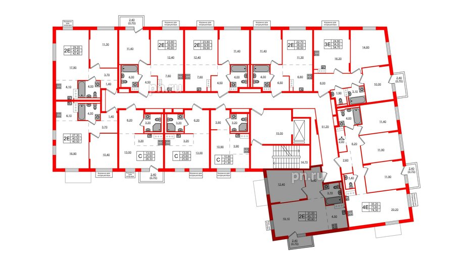 Квартира в ЖК Курортный квартал, 1 комнатная, 45.8 м², 5 этаж