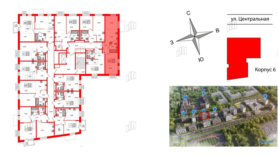 Квартира в ЖК Курортный квартал, 1 комнатная, 44.8 м², 5 этаж