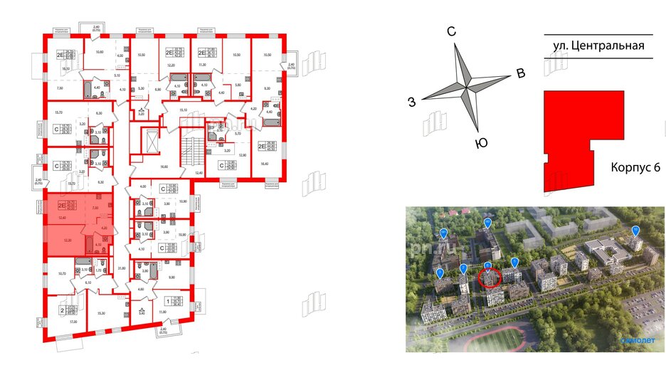 Квартира в ЖК Курортный квартал, 1 комнатная, 40 м², 6 этаж