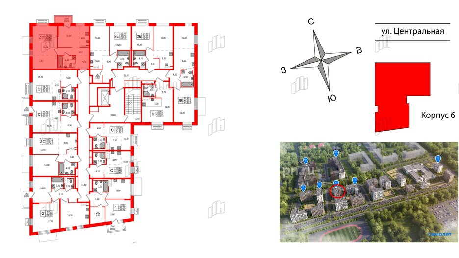 Квартира в ЖК Курортный квартал, 1 комнатная, 52.5 м², 8 этаж