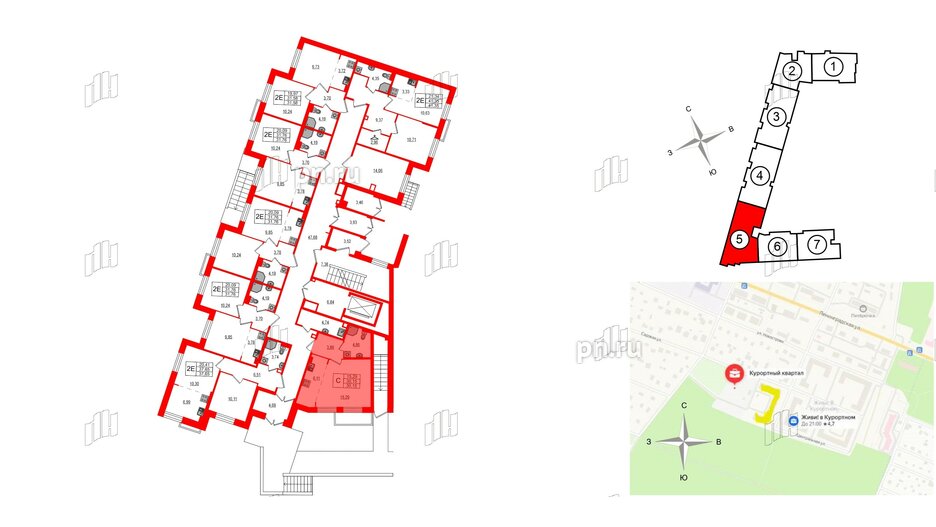 Квартира в ЖК Курортный квартал, студия, 30.15 м², 1 этаж