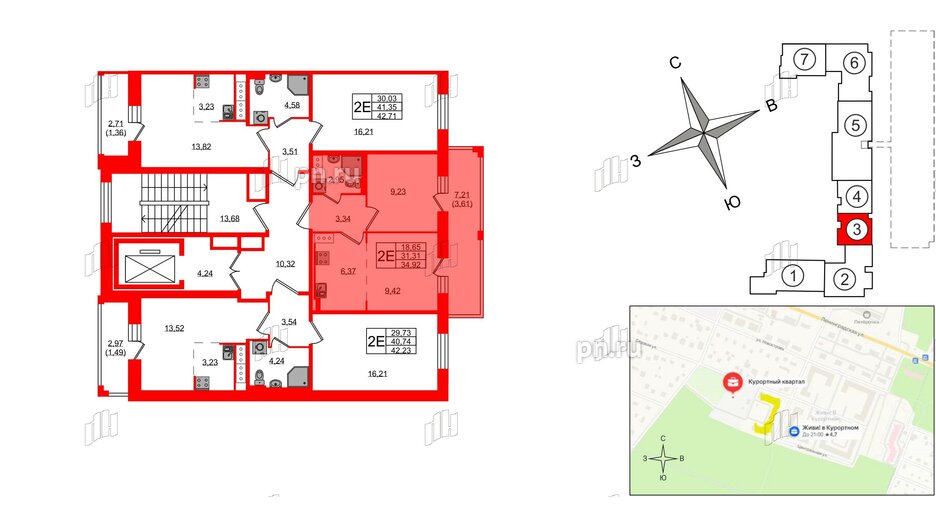 Квартира в ЖК Курортный квартал, 1 комнатная, 34.92 м², 7 этаж