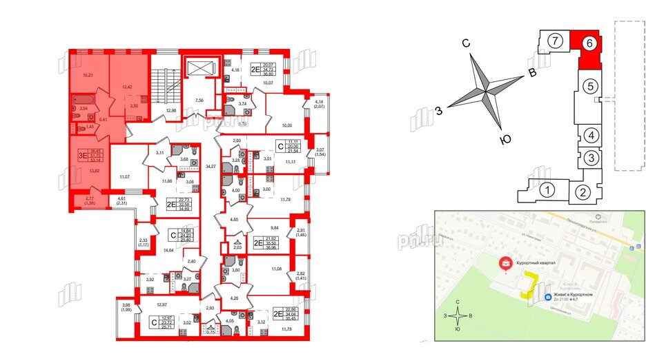 Квартира в ЖК Курортный квартал, 2 комнатная, 53.14 м², 8 этаж