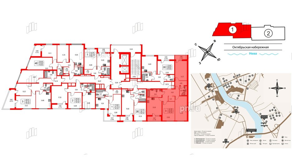 Квартира в ЖК Лайнеръ, 3 комнатная, 87.09 м², 12 этаж