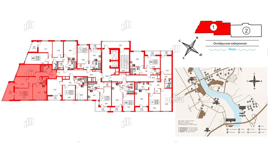 Квартира в ЖК Лайнеръ, 3 комнатная, 79.33 м², 12 этаж