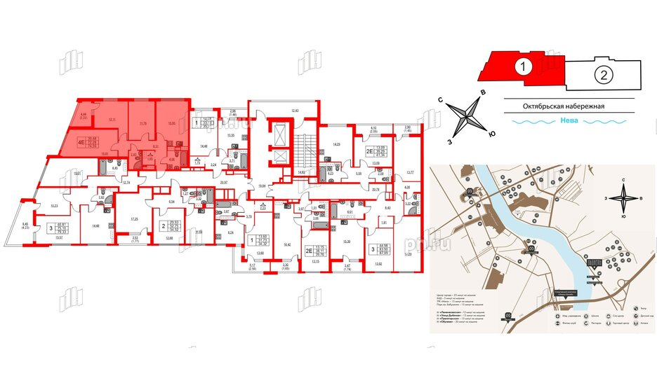 Квартира в ЖК Лайнеръ, 3 комнатная, 74.5 м², 12 этаж