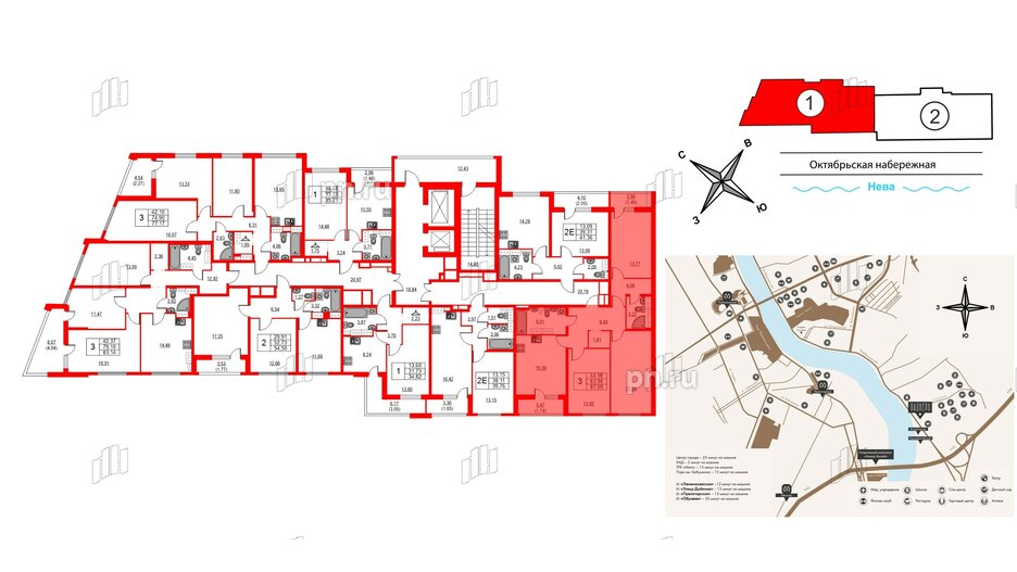 Квартира в ЖК Лайнеръ, 3 комнатная, 87.09 м², 13 этаж