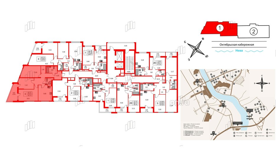 Квартира в ЖК Лайнеръ, 3 комнатная, 83.14 м², 13 этаж