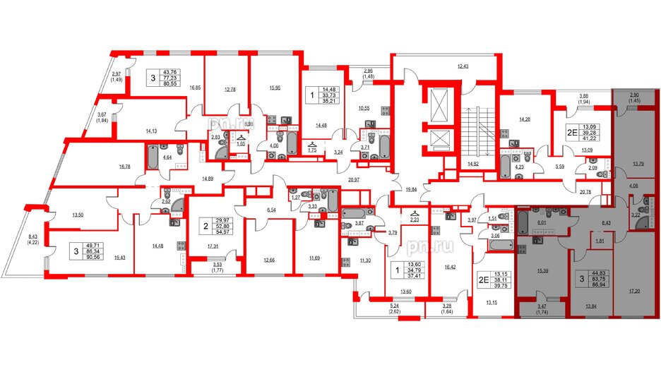 Квартира в ЖК Лайнеръ, 3 комнатная, 86.94 м², 15 этаж